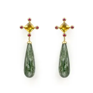 Ame Collection Earrings 5 - Detachable earrings in 18K yellow gold with Citrine, Ruby and Seraphinite