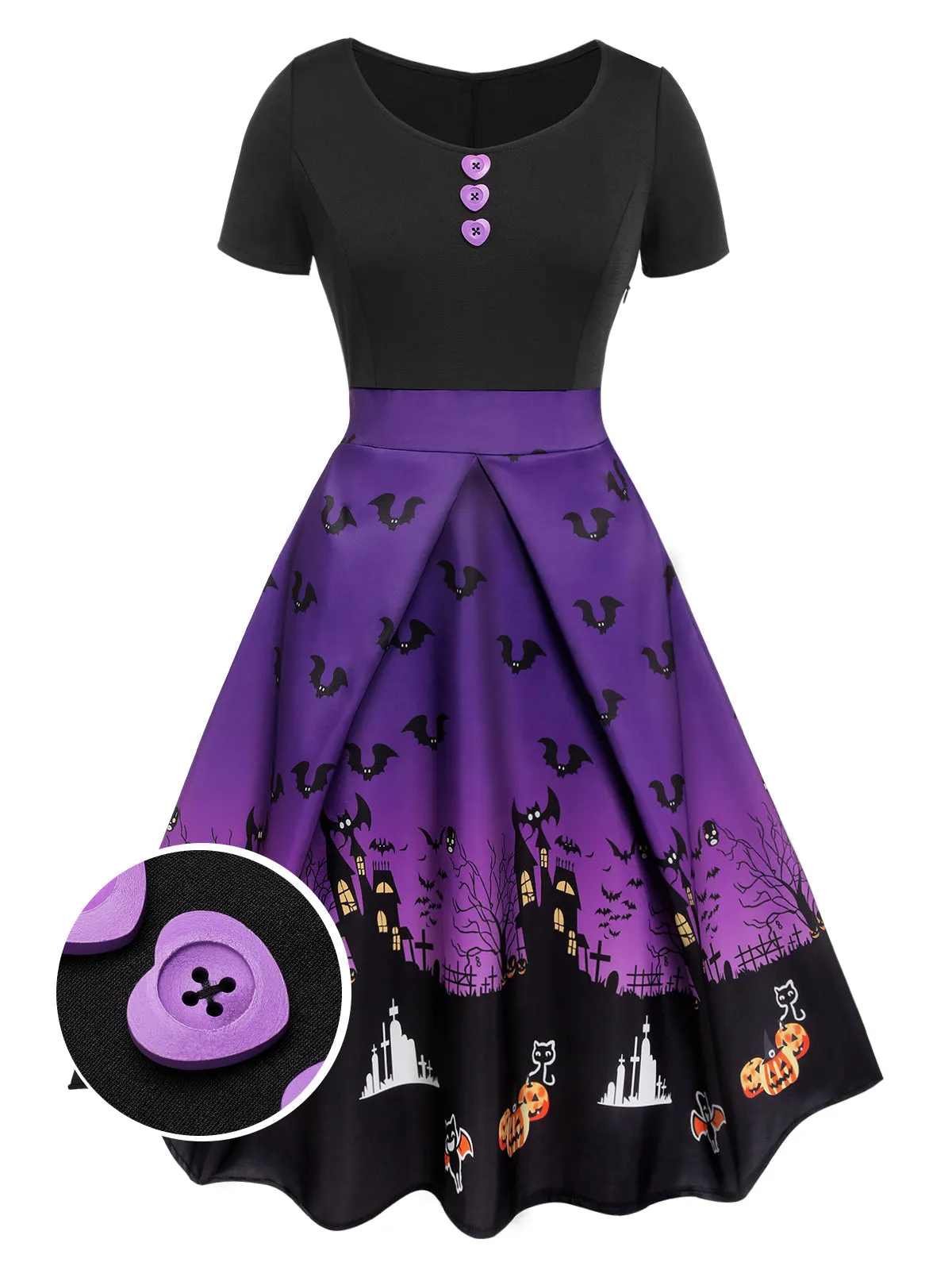 Black 1950s Halloween Button Dress