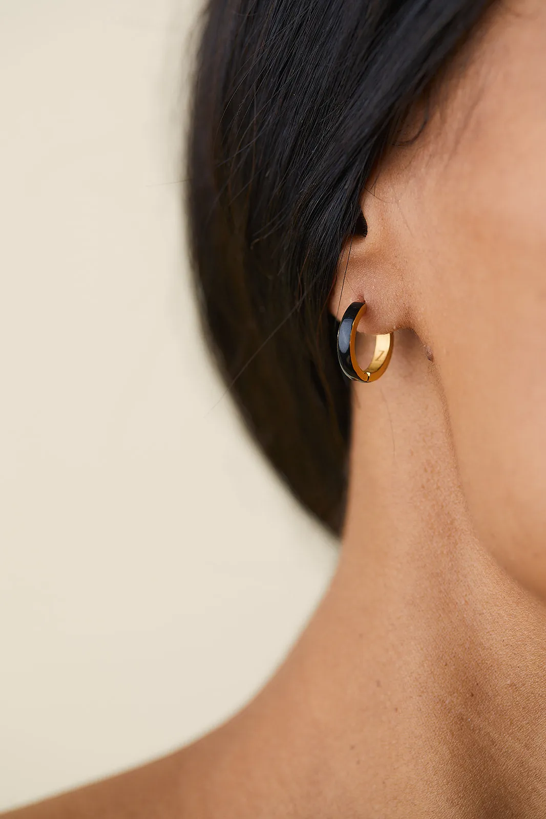 Black Enamel Zaana Mini Hoops