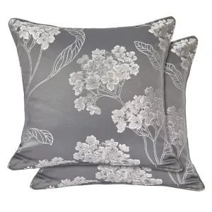 Blossom Silver Jacquard Cushion Covers Pair (43cm x 43cm)