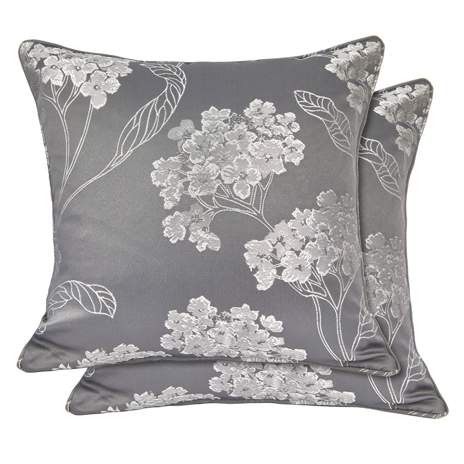 Blossom Silver Jacquard Cushion Covers Pair (43cm x 43cm)