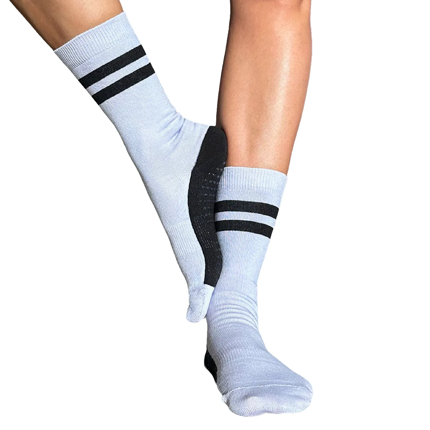 Crew Closed Toe - Striped Black & Lilac - Grip Socks