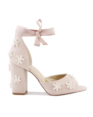 MELODY - PALE PINK PEARL FLOWER BRIDAL SHOES - FINAL SALE