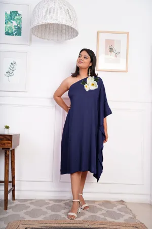 Navy Rayon OneShoulder Dress - Floret