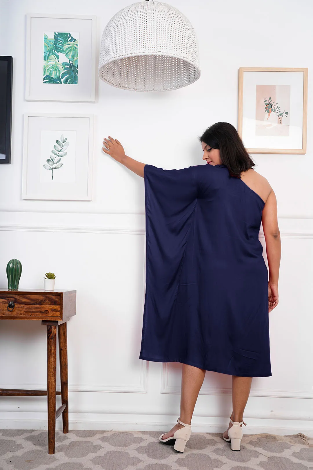 Navy Rayon OneShoulder Dress - Floret