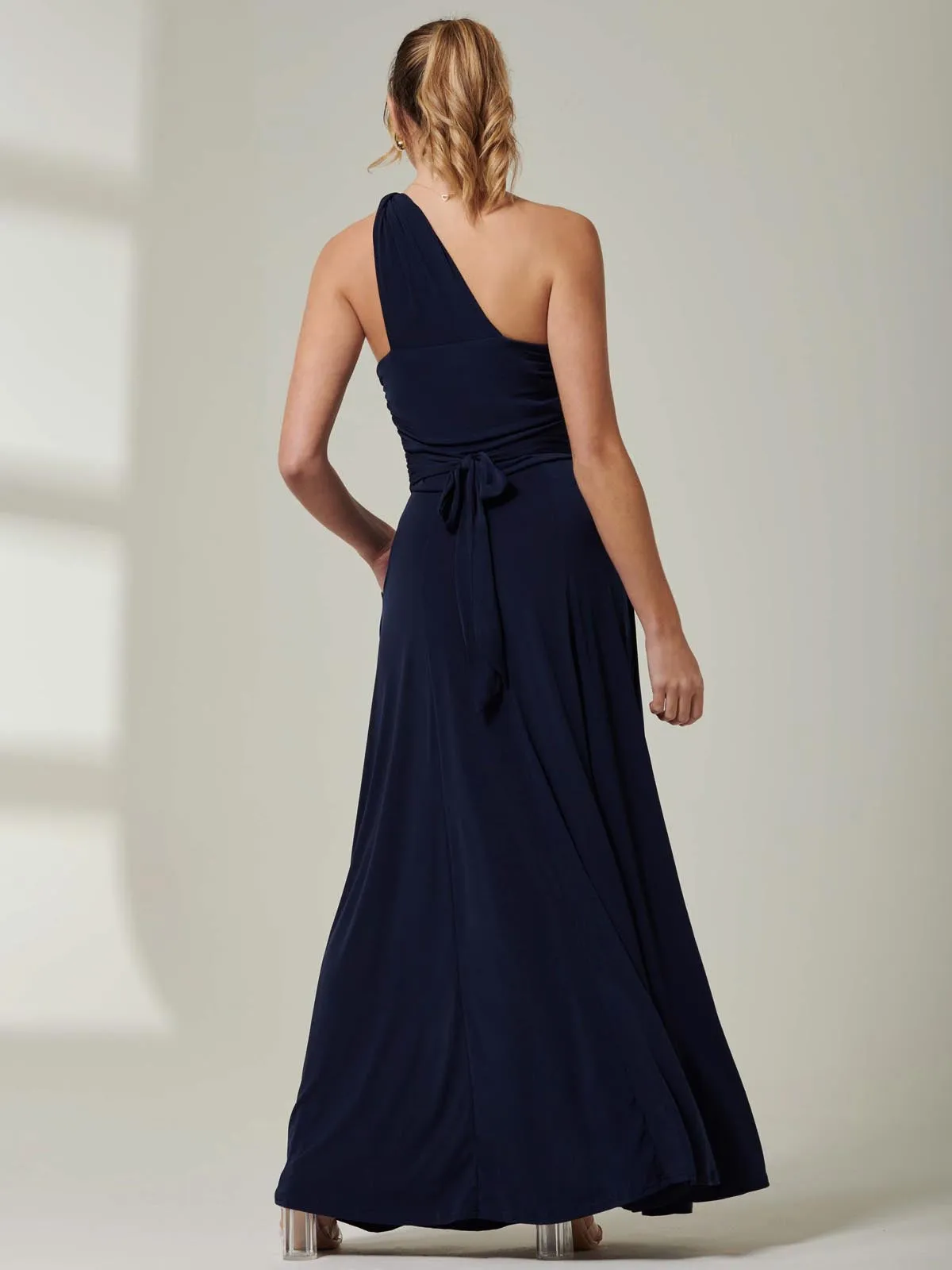 One Shoulder Jersey Maxi Dress, Navy