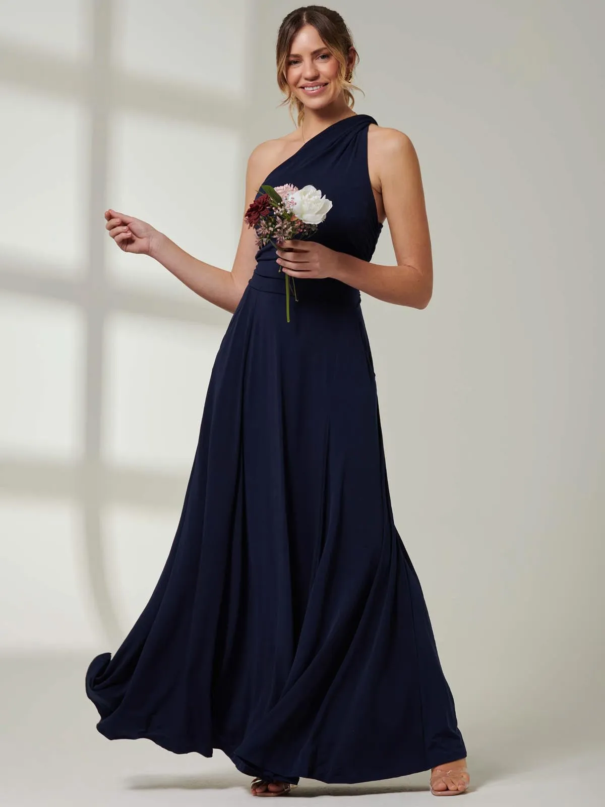 One Shoulder Jersey Maxi Dress, Navy