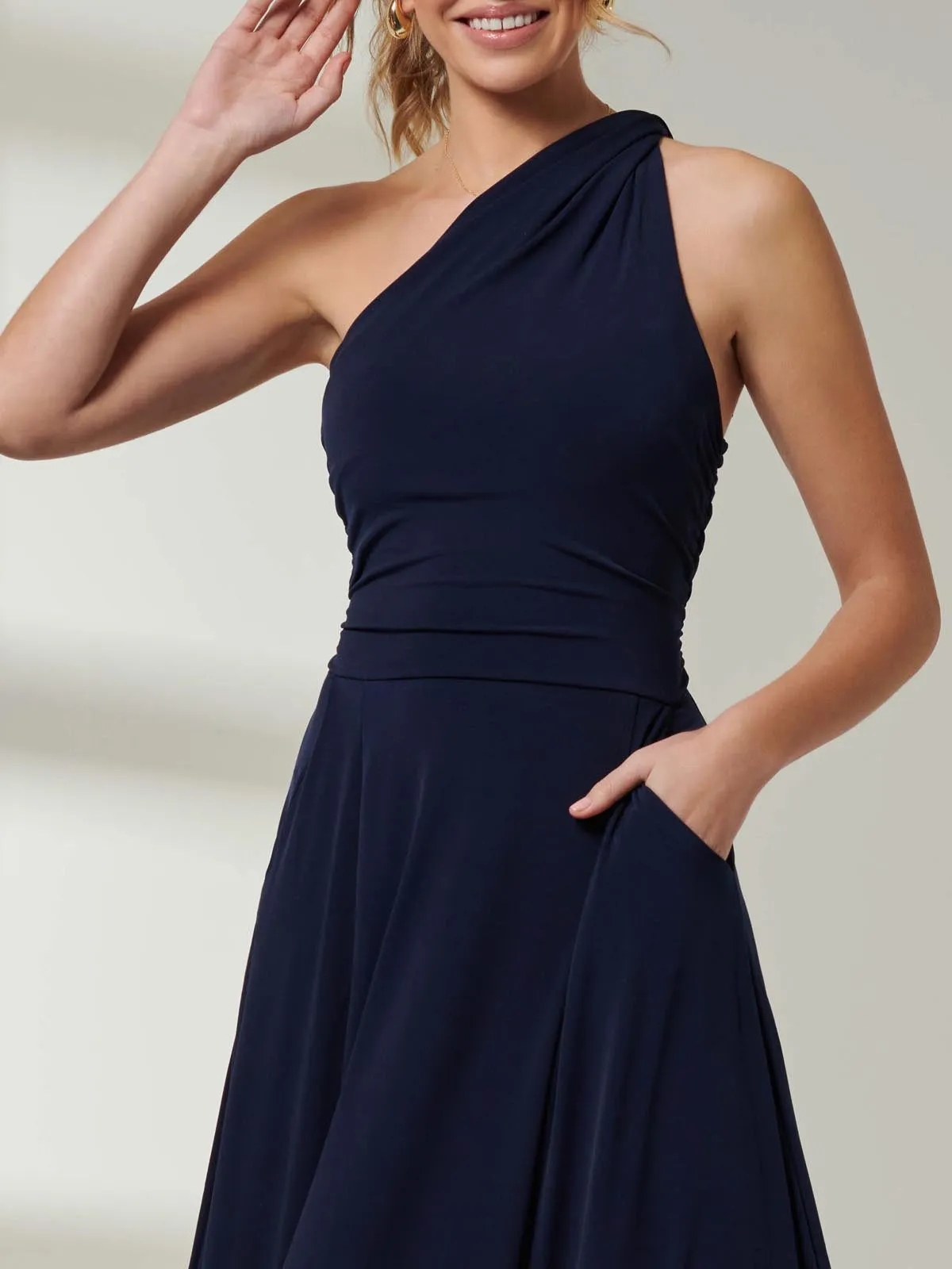 One Shoulder Jersey Maxi Dress, Navy