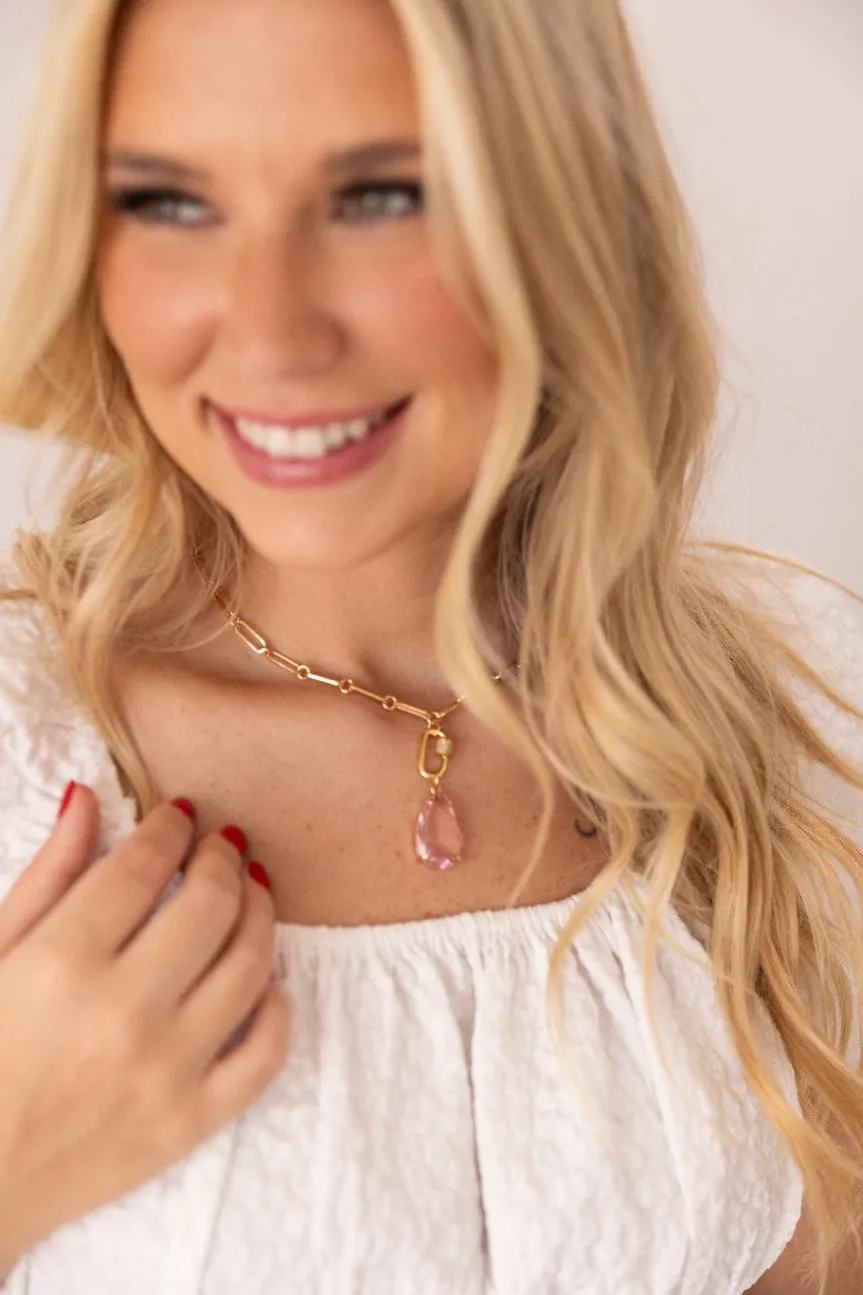 Pink Crystal Drop Necklace