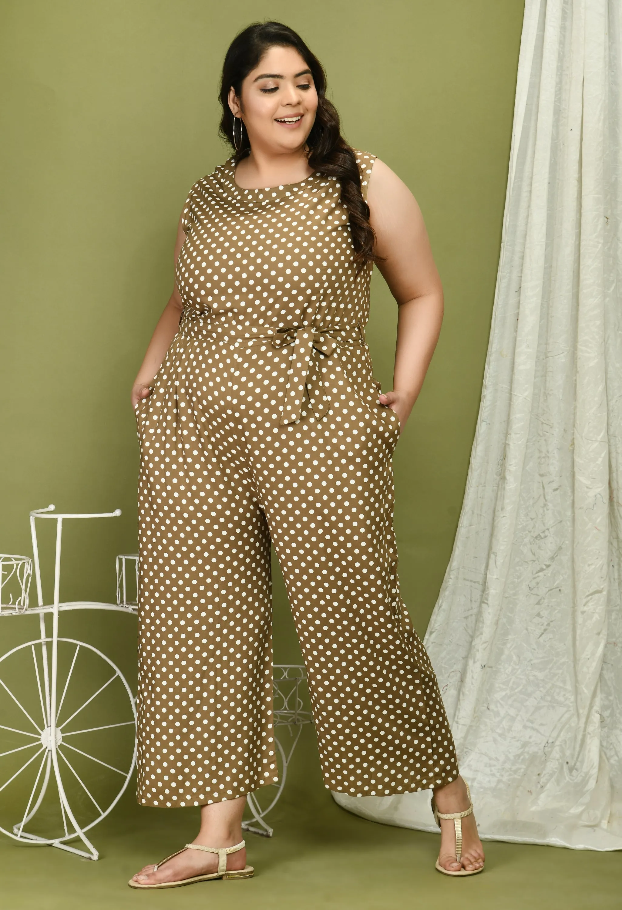 Plus Size Plus Size Polka Dots Jumpsuit