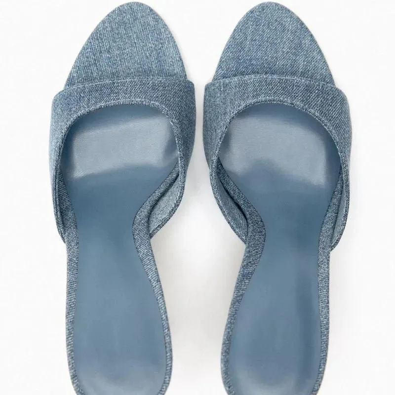 Pre Order:  Denim Open-Toe High Heels Sandals