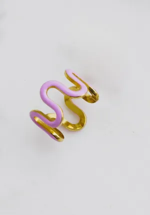 Purple Wavy Enamel Gold Ring