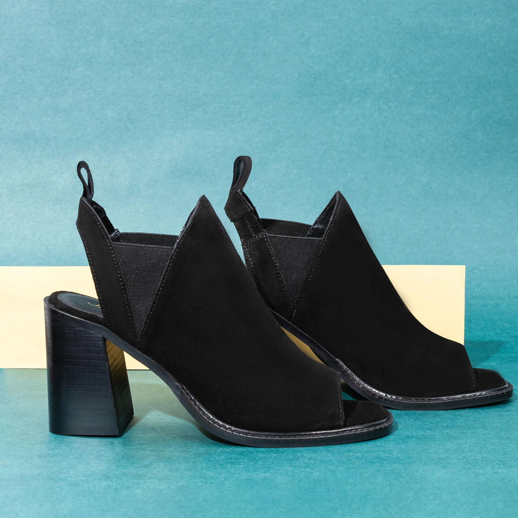 Saint Inez Black Suede Leather Block Heels