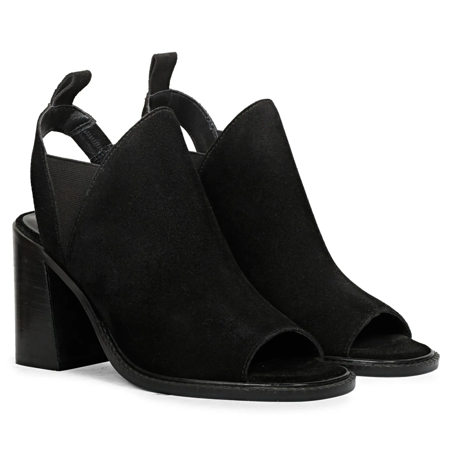 Saint Inez Black Suede Leather Block Heels