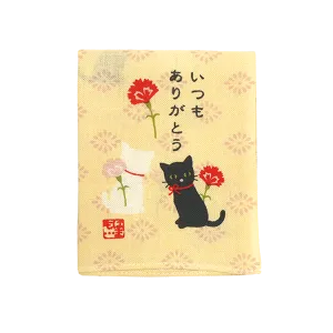 Tenugui Handkerchief - Cat's "Thank You" (Yellow)