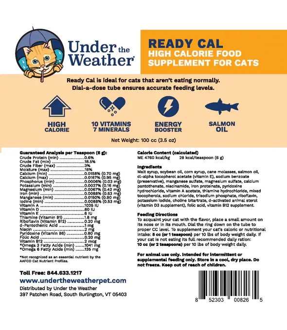 Under the Weather Ready Cal High Calorie Supplement for Cats 80cc tube