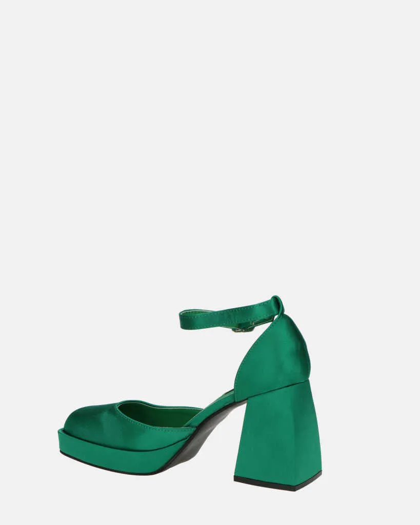 VIDA - scarpe con tacco squadrato in satin verde