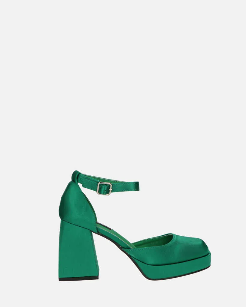 VIDA - scarpe con tacco squadrato in satin verde