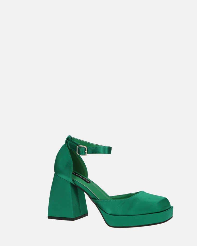 VIDA - scarpe con tacco squadrato in satin verde