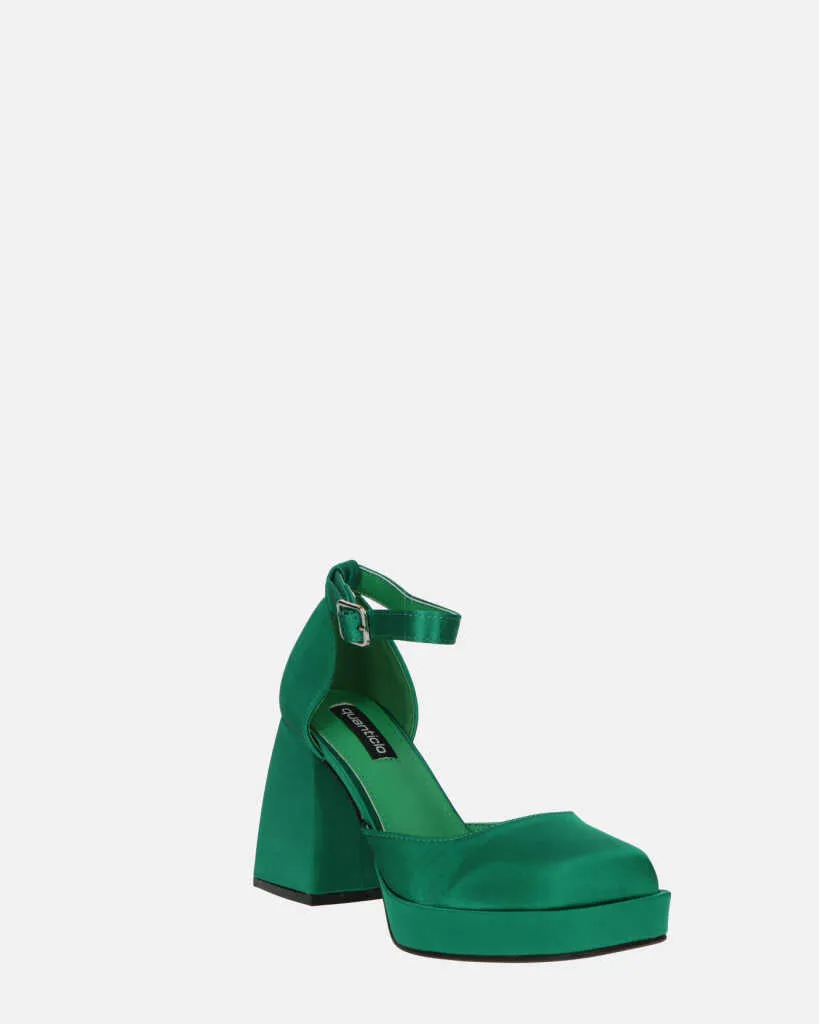 VIDA - scarpe con tacco squadrato in satin verde