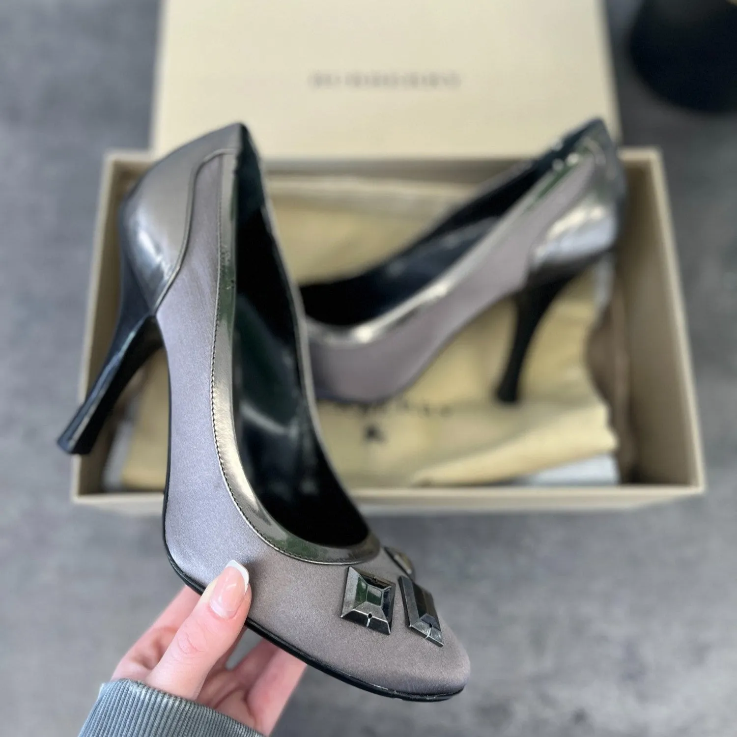 Women's Embellished Gem Heels Grey Size EU 39.5 / UK 6.5